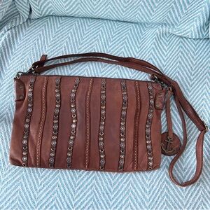 Harbour 2nd Leather Crossbody Bag Brown Studded Embellished Western Anchor Retro